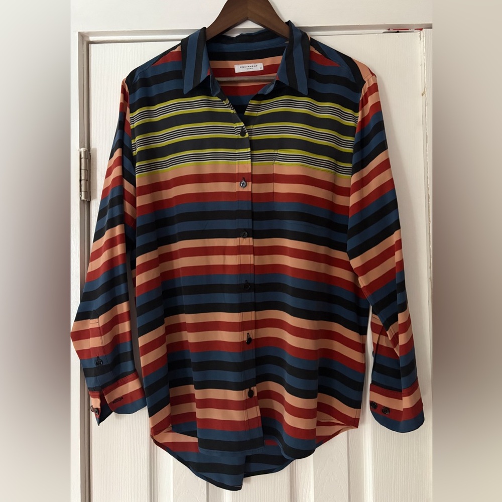 Equipment Femme Multicolor Striped One Hundred Percent Silk Shirt‎ Size M EUC